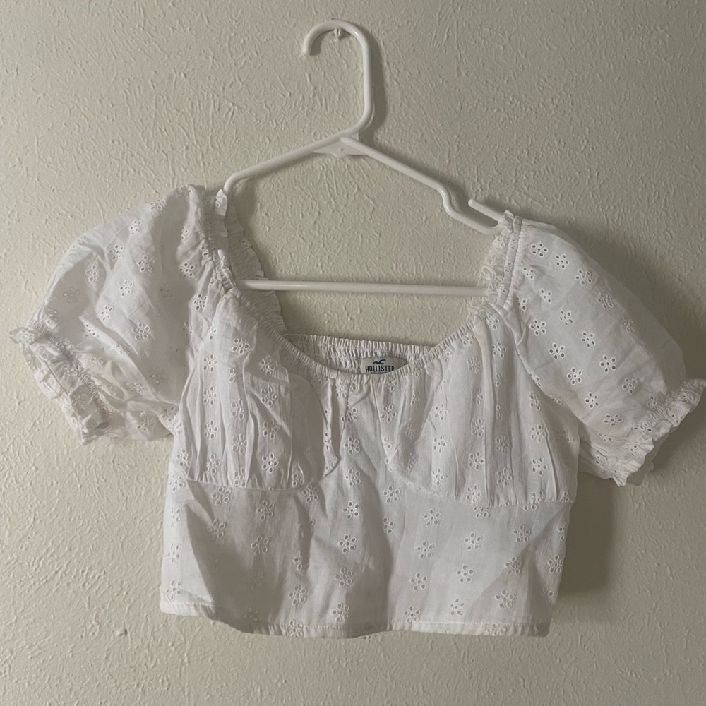 Hollister White Eyelet Blouse with Puff Sleeves